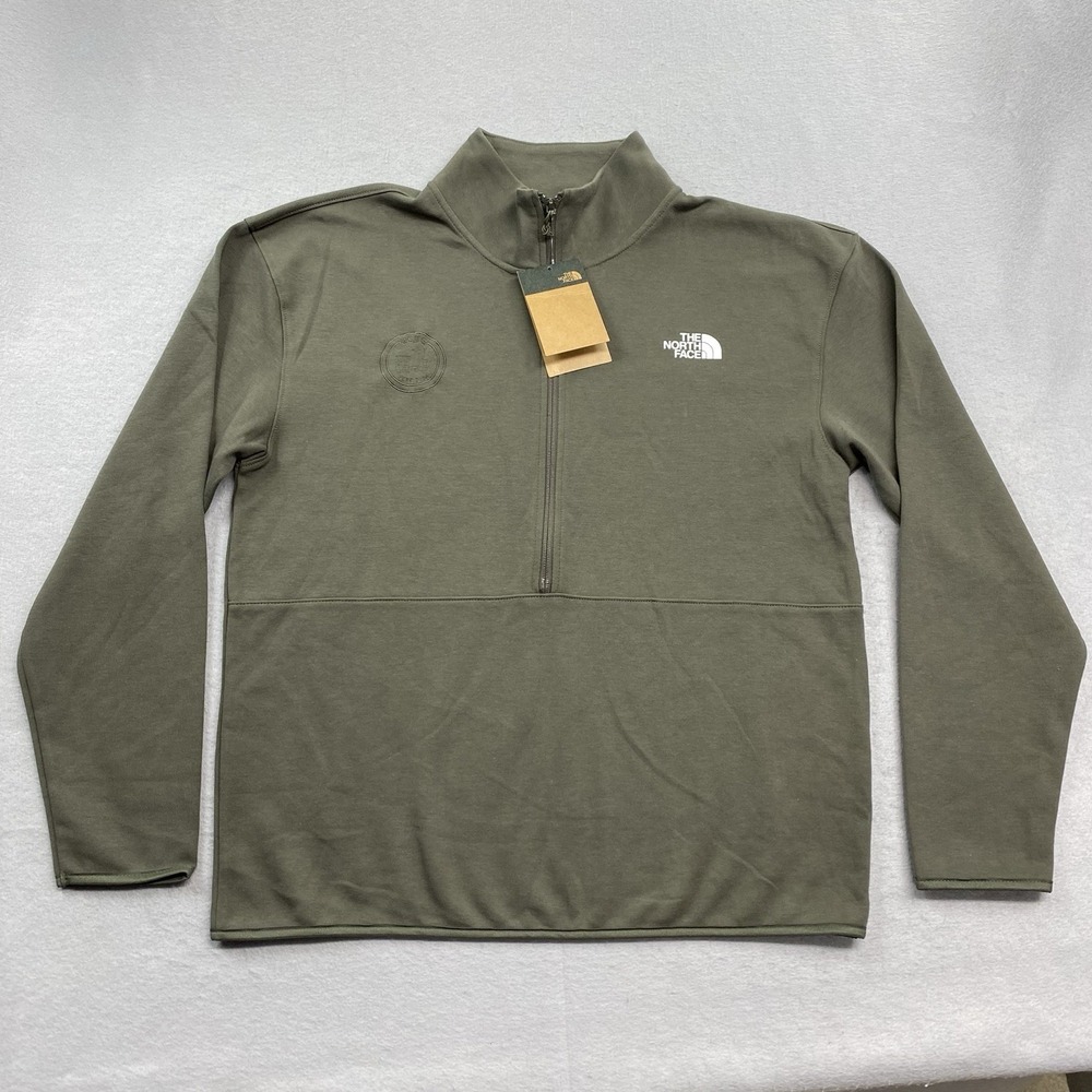 The North Face Sweatshirt Mens Large Taupe Green Double Knit Half Zip Pullover